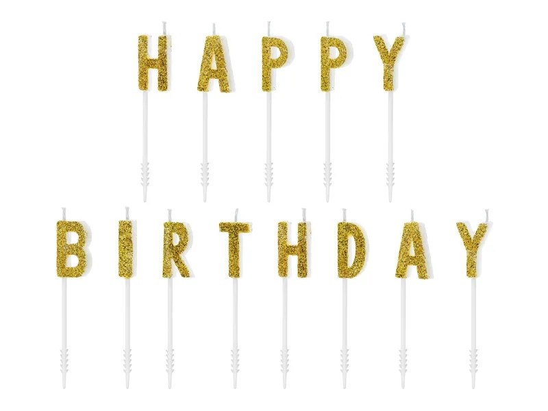 Kaarsjes Set Happy Birthday Glitter Goud afbeelding