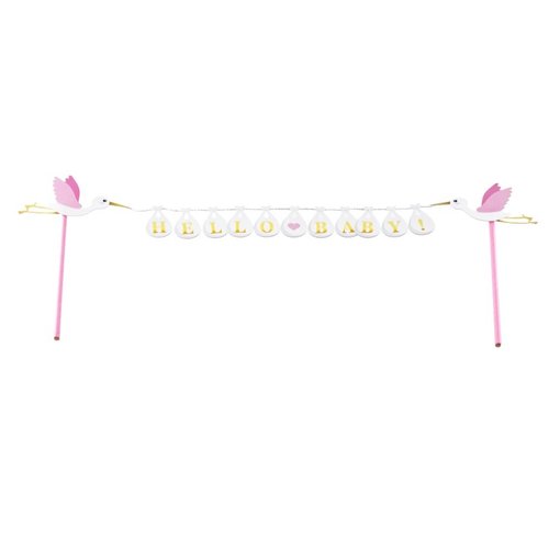 Cake Topper 'Hello Baby' Roze