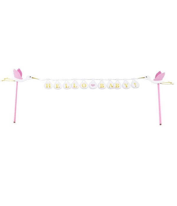 Cake Topper 'Hello Baby' Roze