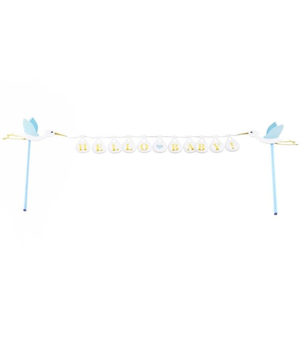 Cake Topper 'Hello Baby' Blauw