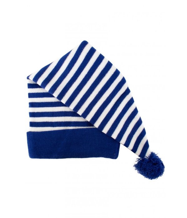 Slaapmuts lang blauw/wit