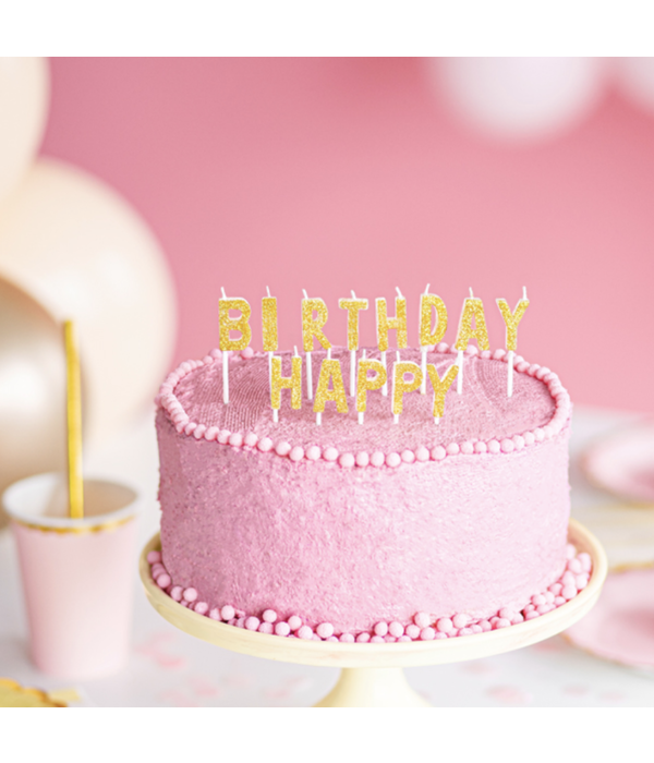 Kaarsjes Set Happy Birthday Glitter Goud