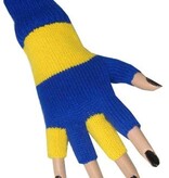 Vingerloze handschoenen blauw/geel gebreid