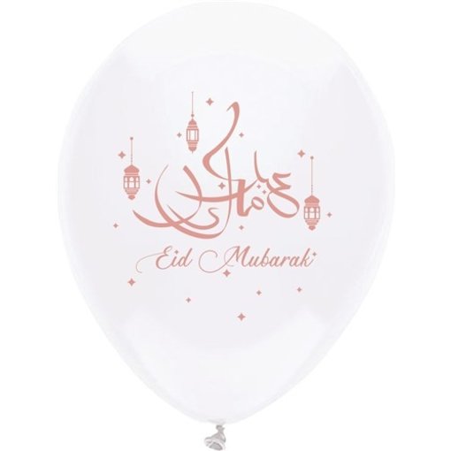 Ballonnen Eid Mubarak Rosé goud/Wit (6st)