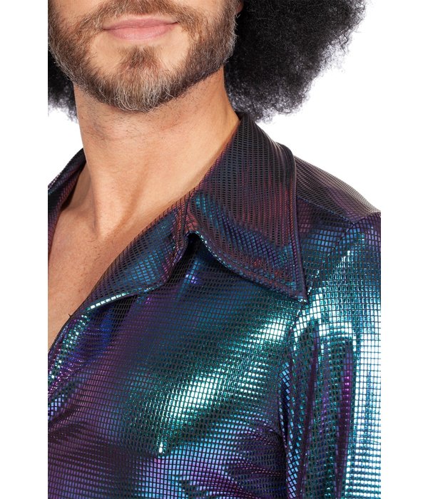 Glimmende Disco Blouse Paars/Blauw Heren