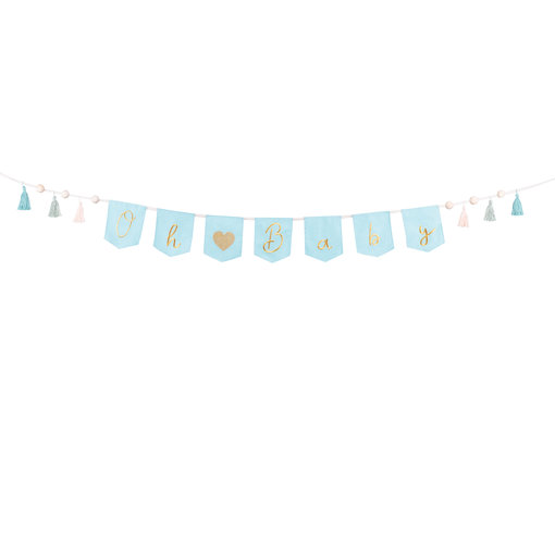 Blauwe Geboorte Banner 'Oh Baby' Met Tassels (2,5m)