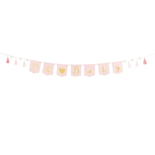 Roze Geboorte Banner 'Oh Baby' Met Tassels (2,5m)