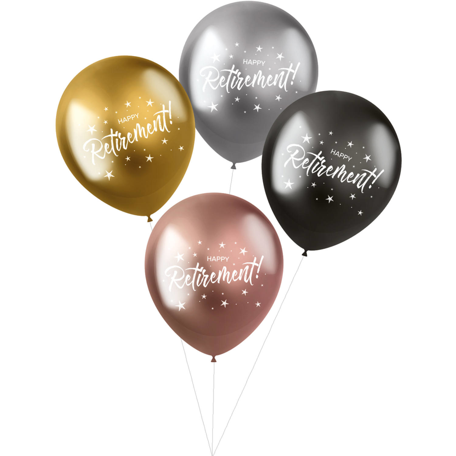 Ballonnen Shimmer ‘Happy Retirement!’ Electrum 33 cm – 4 stuks
