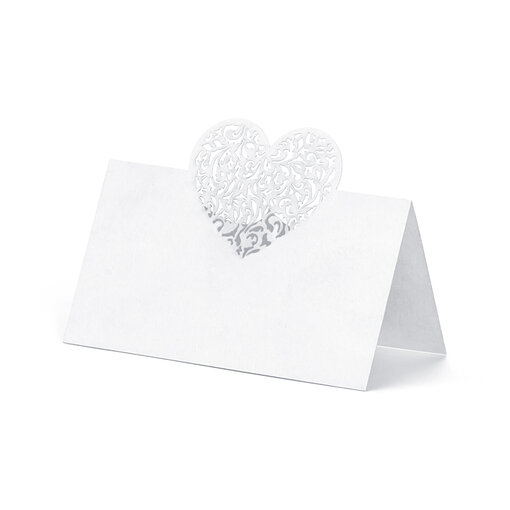 Bruiloft Naamkaartjes Hart Wit (10st)