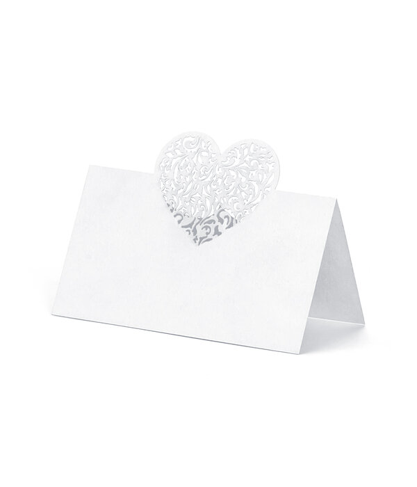 Bruiloft Naamkaartjes Hart Wit (10st)