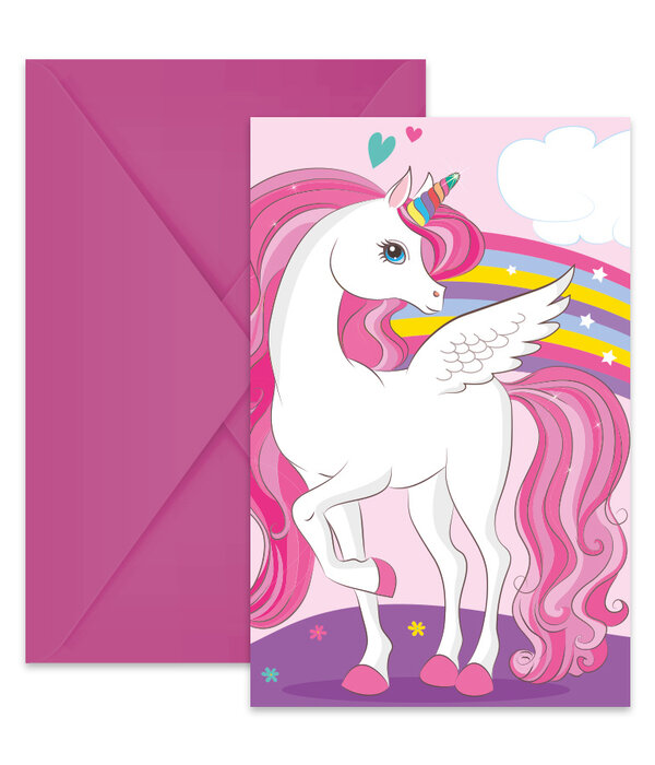 Regenboog Magic Eenhoorn Uitnodigingen met envelop (6st)