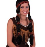 Pruik Indiaan Vrouw met Staarten en Hoofdband