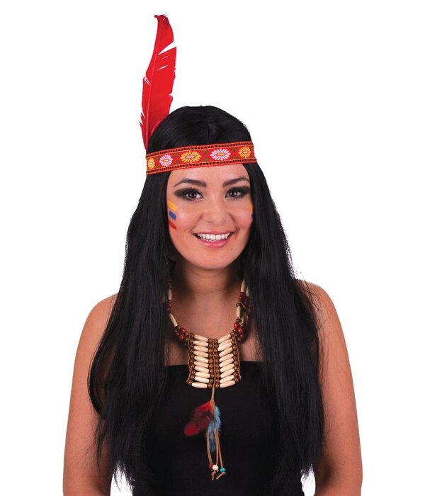 Indianenpruik met hoofdband en veer Anoki