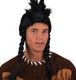 Pruik met vlechten en Hanekam Zwart