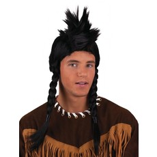 Pruik met vlechten en Hanekam Zwart