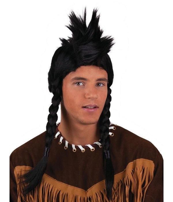 Pruik met vlechten en Hanekam Zwart