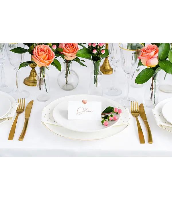 Naamkaartje Bruiloft Hart Rosé Goud (10st)