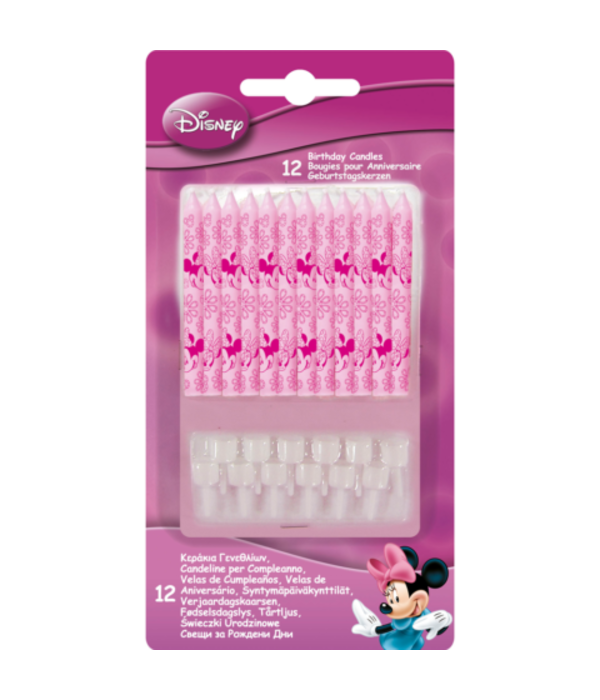 Roze Mini Mouse kaarsjes - 12 stuks