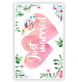 Huwelijkskaart 'Just Married' Hartjes