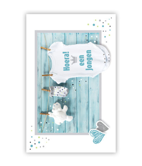 Felicitatiekaart Waslijn 'Hoera Een Jongen'