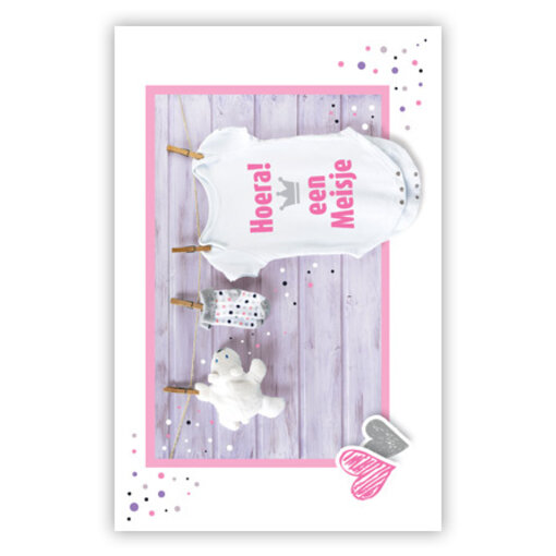 Felicitatiekaart Waslijn 'Hoera Een Meisje'