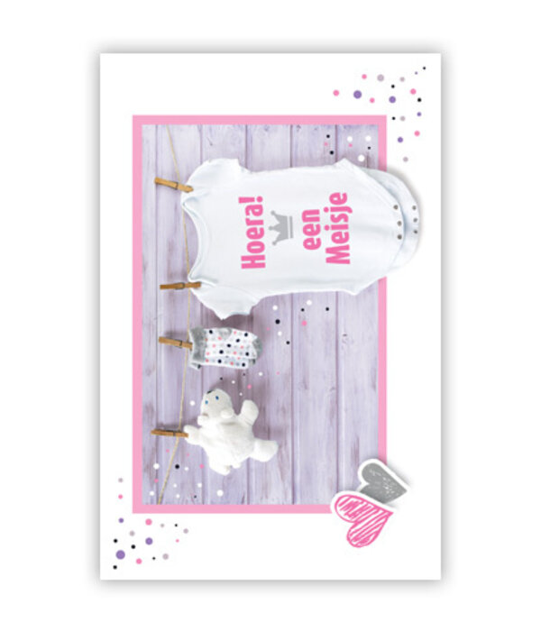 Felicitatiekaart Waslijn 'Hoera Een Meisje'