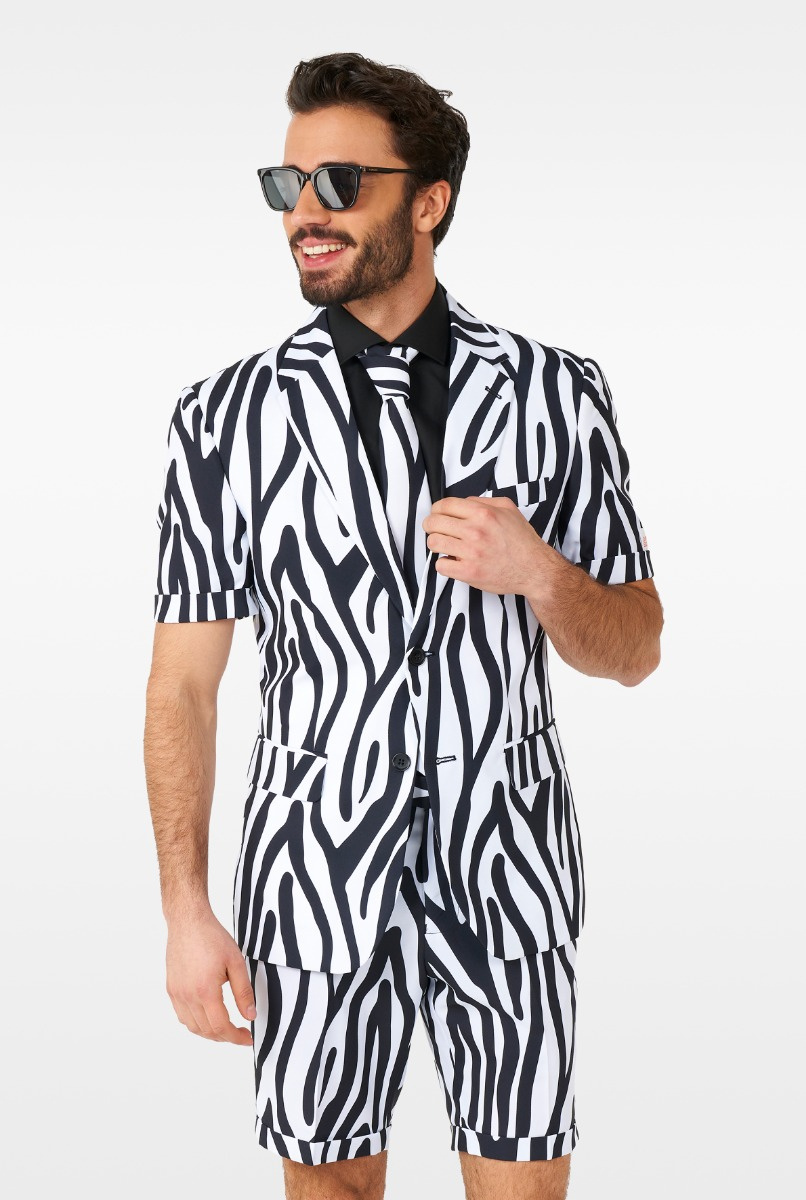 OppoSuits Zazzy Zebra - Heren Zomer Pak - Tropical Kostuum - Zwart - Maat EU 54