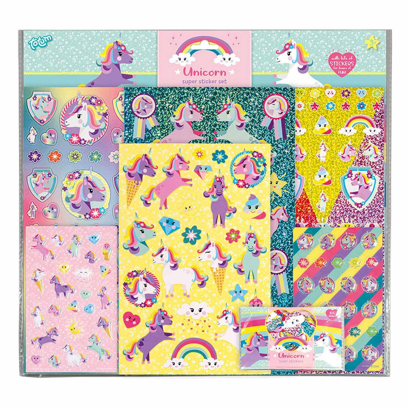 Totum - Unicorn super sticker set XL - 7 stickervellen incl. metallic en 3D puffy stickers