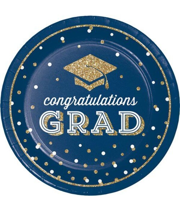 Borden ’Congratulations Grad’ Blauw Glitter 23cm (8st)