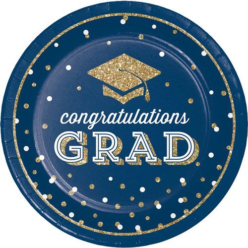 Borden 'Congratulations Grad' Blauw Glitter 23cm (8st)