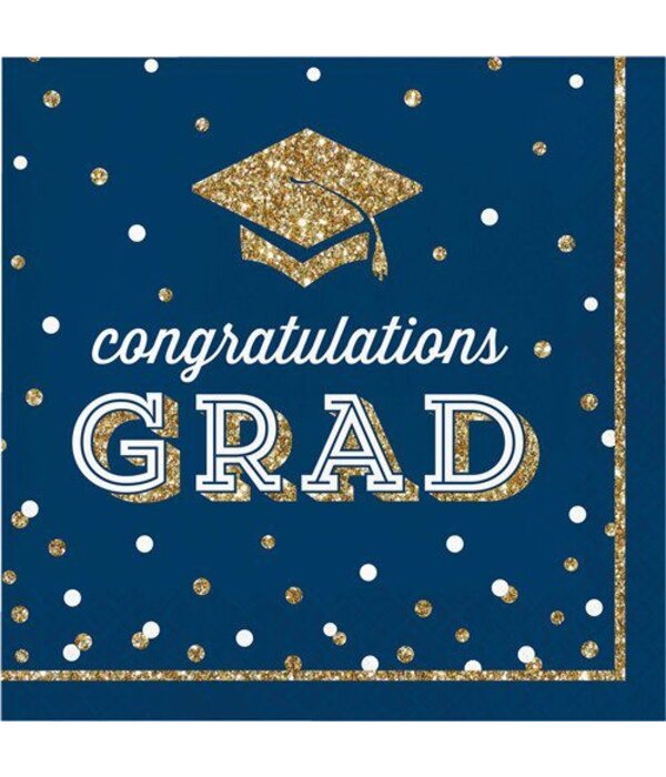 Servetten ’Congratulations Grad’ Blauw Glitter (16st)