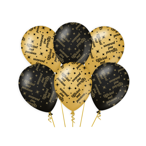 Classy Ballonnen Pensioen Zwart/Goud (6st)