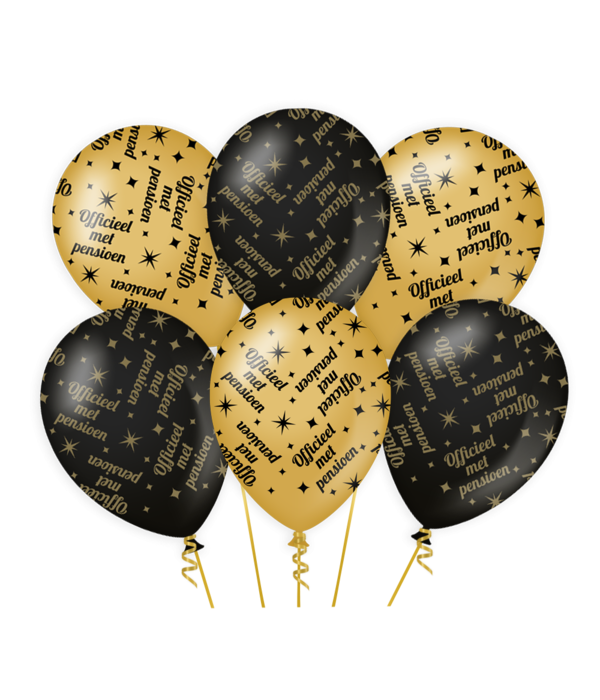 Classy Ballonnen Pensioen Zwart/Goud (6st)