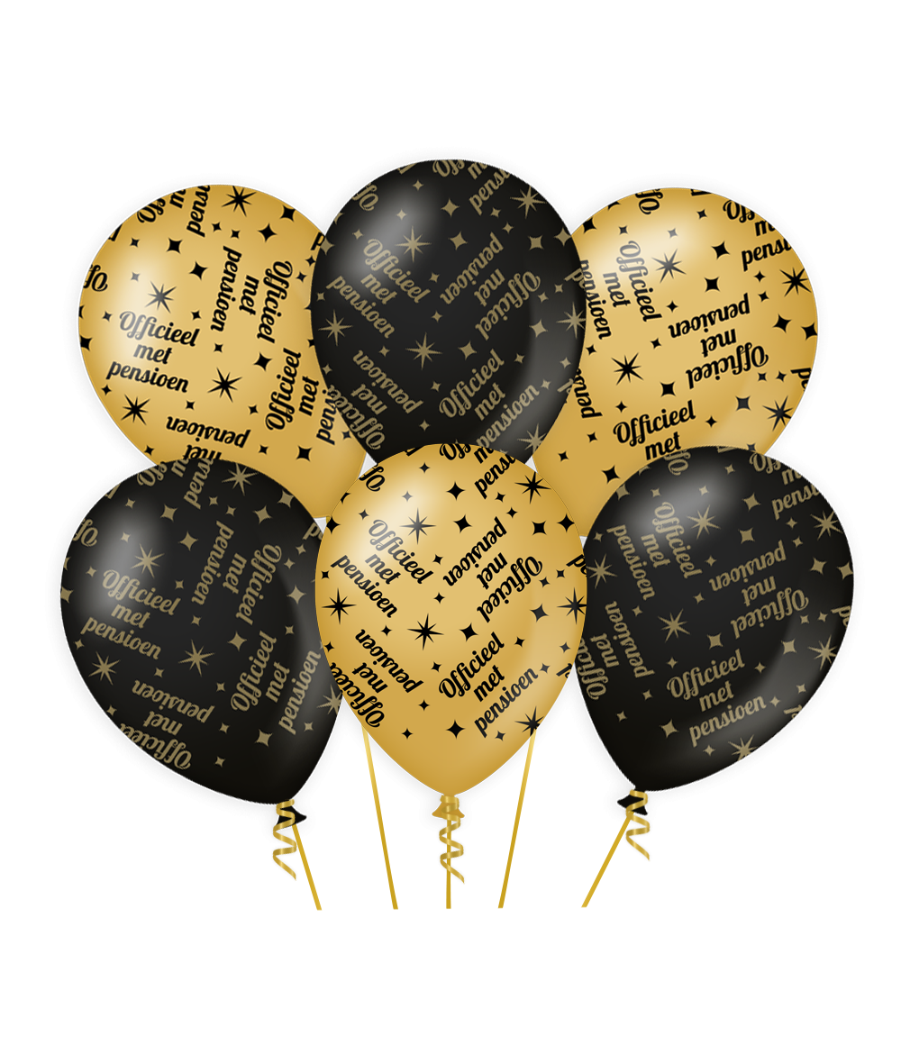 Classy Ballonnen Pensioen Zwart/Goud (6st)