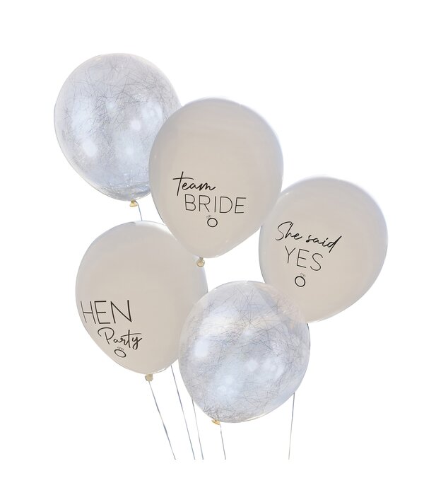 Ballonnen Mix Vrijgezellenfeest Wit/Zilver (5st)