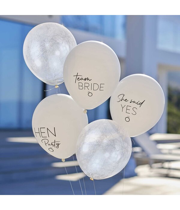 Ballonnen Mix Vrijgezellenfeest Wit/Zilver (5st)