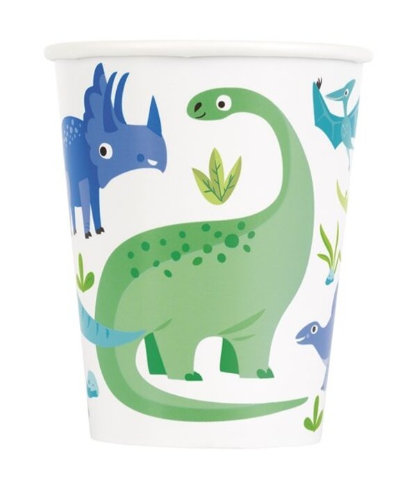 Feestbekers Dino's Blauw/Groen (8st)