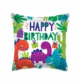 Folieballon Vierkant ’Happy Birthday’ Dino (46cm)
