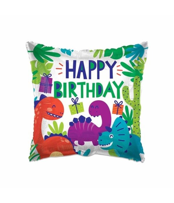 Folieballon Vierkant ’Happy Birthday’ Dino (46cm)