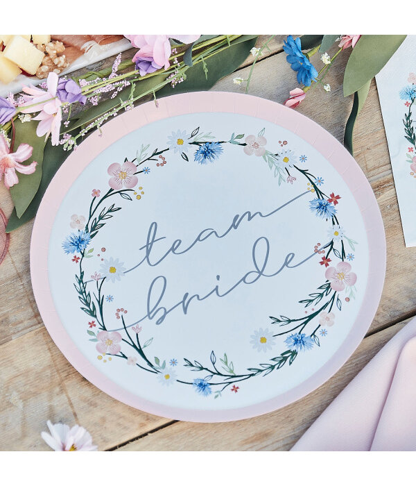 Team Bride Feestborden Boho Floral Bloemenkrans (8st)