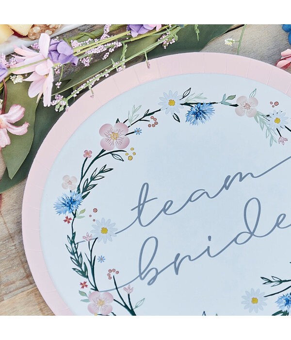 Team Bride Feestborden Boho Floral Bloemenkrans (8st)