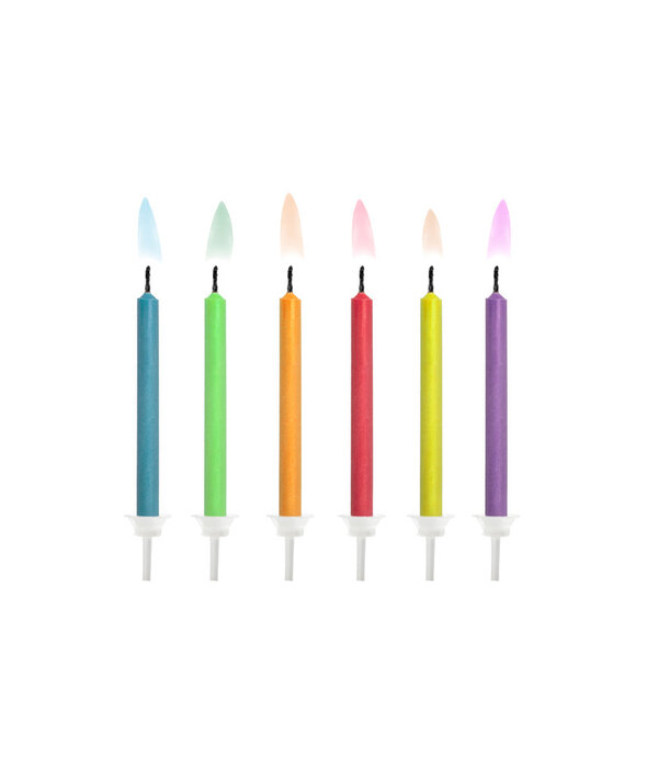 Kaarsjes Multikleur Met Gekleurde Vlam (6st)