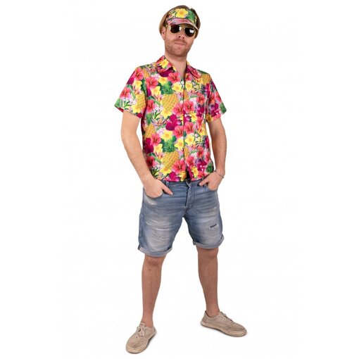 Hawaii Blouse Met Zonneklep Pink/Geel