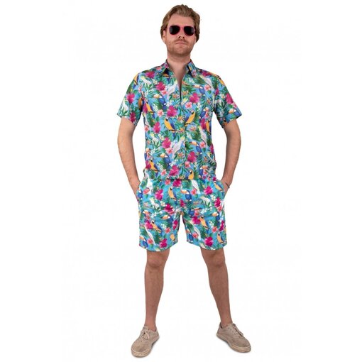 Korte Broek Hawaii Papegaaien Blauw