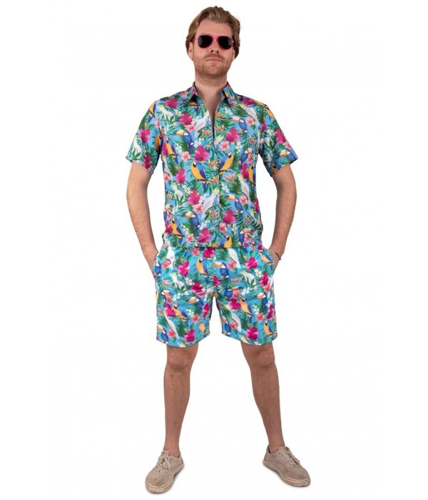 Korte Broek Hawaii Papegaaien Blauw