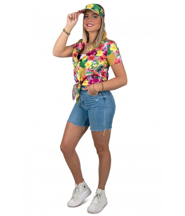 Hawaii Blouse Met Zonneklep Ananassen Roze