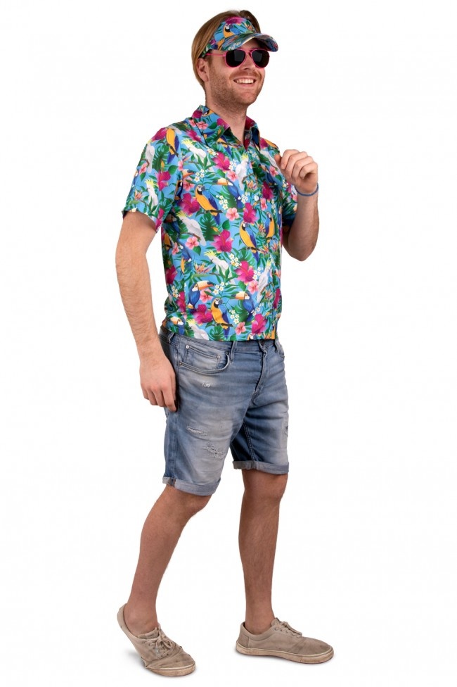 Hawaii blouse met Zonneklep Blauw afbeelding