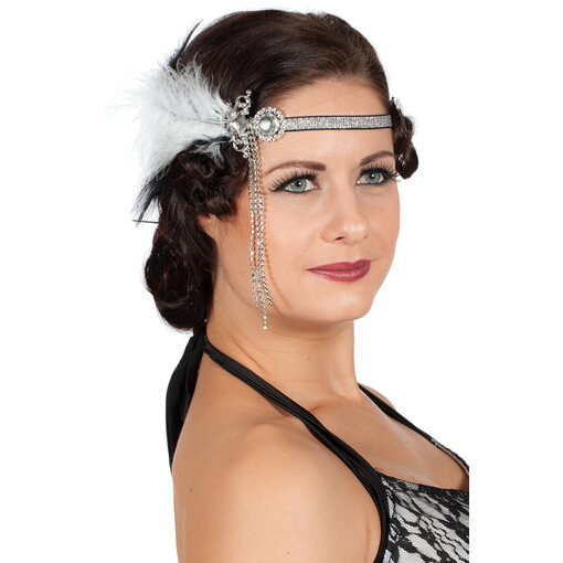 Hoofband Charleston Met Witte Veer