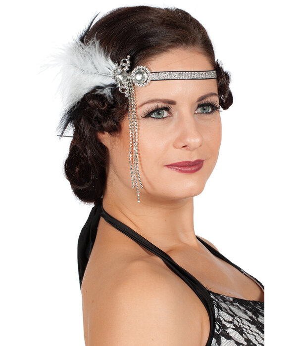 Hoofband Charleston Met Witte Veer