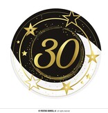Borden Sterren zwart/wit/goud 30 Jaar (6st)